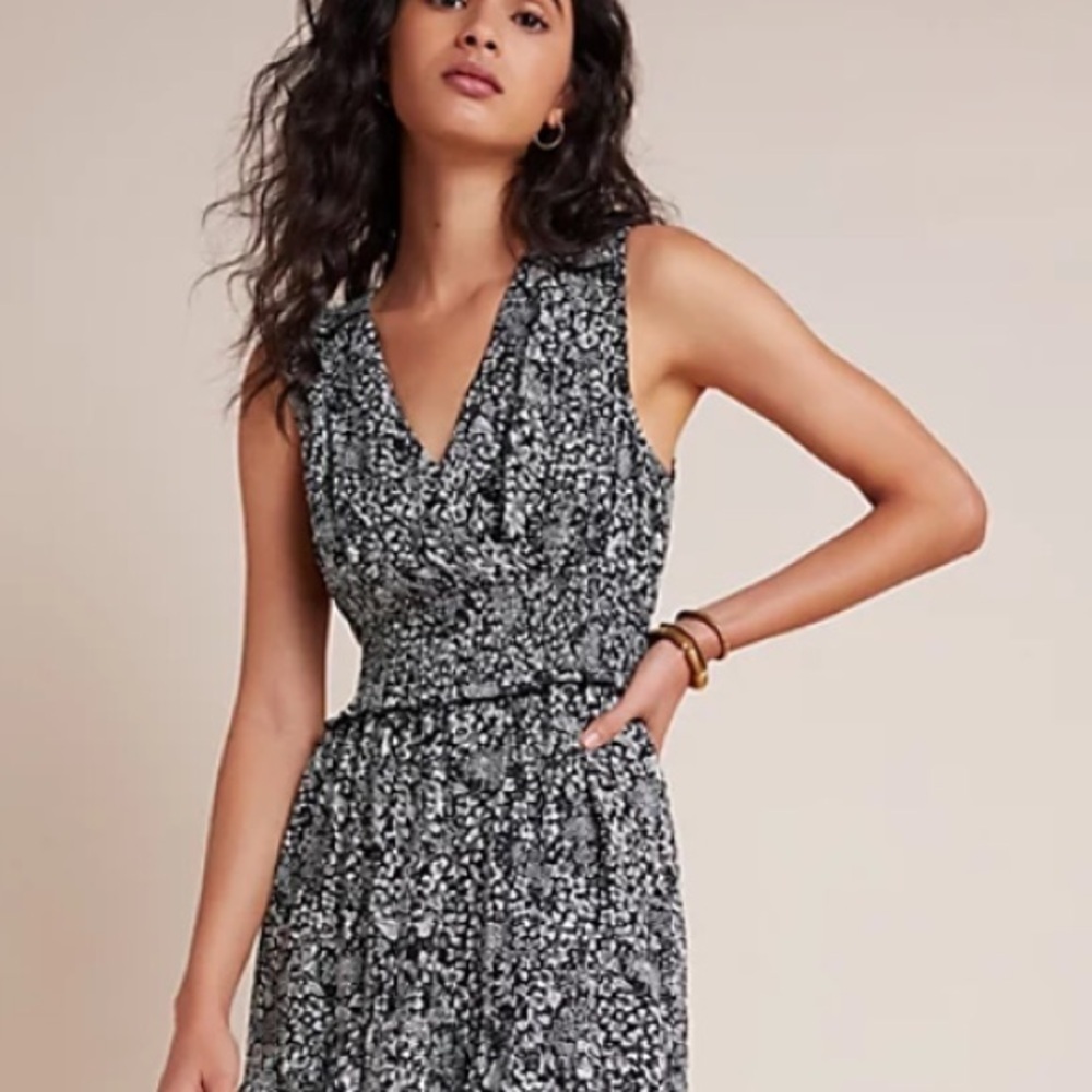 Anthropologie Marcella Tiered Midi Dress black white floral 26838 - Picture 3 of 15